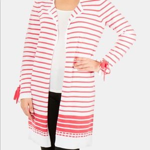 NY Collection Cotton Striped Open Front Cardigan